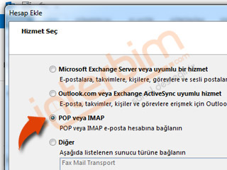 Pop veya Imap seçeneğini seçiniz.