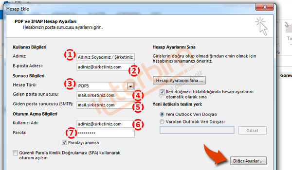 Pop veya Imap seçeneğini seçiniz.