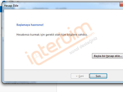 Hesap Ayarlarını Sınama işlemi hata verirse önceki adımları kontrol ediniz.