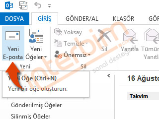 Yeni E-posta düğmesini tıklayarak e-posta oluşturabilirsiniz.