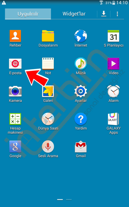 Ana menüden E-posta ikonuna bulup dokunun