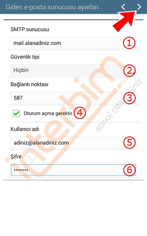 Giden e-posta sunucusu ayarları ekranından SMTP sunucusunu giriniz