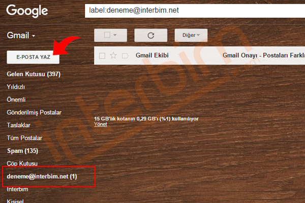 Ana menüye dönünüz, Gmail ana ekranı sol menüsünde e-posta adresiniz görünecektir, bu menü ile gelen e-postalarınızı görebilirsiniz. Ayrıca E-POSTA YAZ düğmesi ile e-posta göndermeye başlayabilirsiniz.