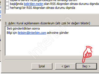 İleri düğmesini tıklayınız