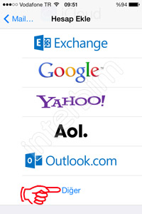 Hesap Ekle... menüsünün en altındaki Diğer menüsüne dokunuyoruz.