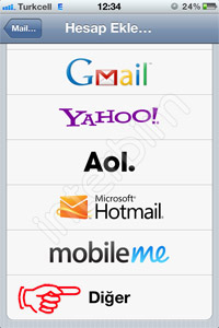 Hesap Ekle... menüsünün en altındaki Diğer menüsüne dokunuyoruz.