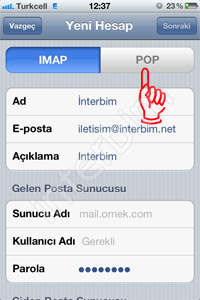 Karşımıza gelen sayfada POP sekmesine dokunuyoruz.