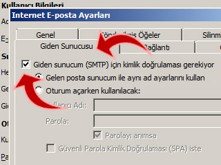 Giden Sunucum (SMTP) için Kimlik Doğrulaması Gerekiyor