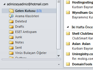 Hesabınızın eklediğini ve  e-postalarınızı sunucudan çektiğini görüceksiniz.