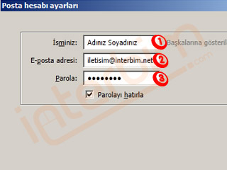 Posta Hesabı Ayarları penceresindeki ilk kutucuğa adınızı ve soyadınızı yazınız.