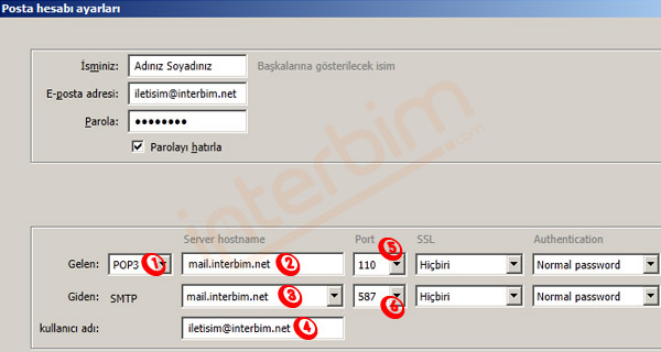 Sunucu türünü POP3 seçiniz.