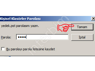 Bir önceki pencerede girdiğimiz parolayı tekrar giriyoruz. Tamam düğmesine tıklıyoruz.