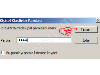 Karşımıza çıkan pencereye yedek dosyamızın parolasını giriyoruz. Tamam düğmesine tıklıyoruz.