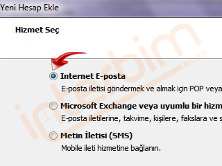 Internet E-Posta seçeneğini seçiniz.