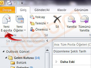 Yeni E-posta düğmesini tıklayarak e-posta oluşturabilirsiniz.