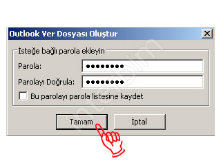 Çıkan pencerede yedek dosyamıza vermek istediğimiz parolayı giriyoruz. Tamam düğmesine tıklıyoruz.