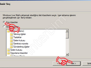 Son olarak karşımıza gelen pencerede ise yedeğini almak istediğimiz dosyaları seçtikten sonra Son düğmesine tıklıyoruz. Artık yedeklerimiz Outlook 2007 programımızın içerine aktarılmıştır.