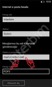 Aynı ekrandayken Gelen e-posta sunucusu bölümüne mail.alanadınız.uzantisi şeklinde yazıyoruz. Hesap türünü POP3 olarak değiştiriyoruz.